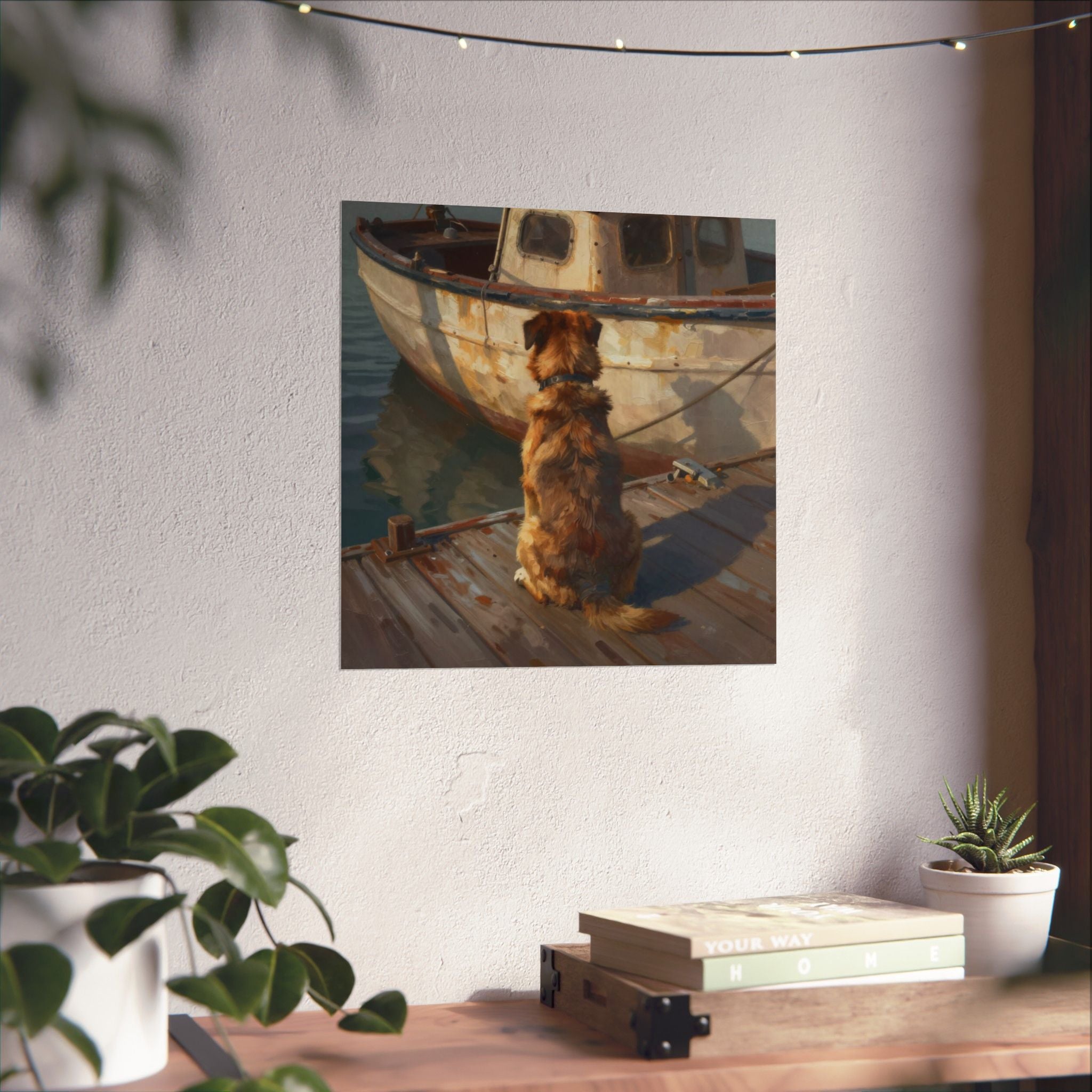 Dog at the Dock Matte Poster — Nostalgic Coastal Wall Art for Dog Lovers