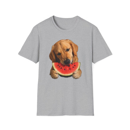 Dog Eating Watermelon T-Shirt — Cute Golden Retriever Summer Tee