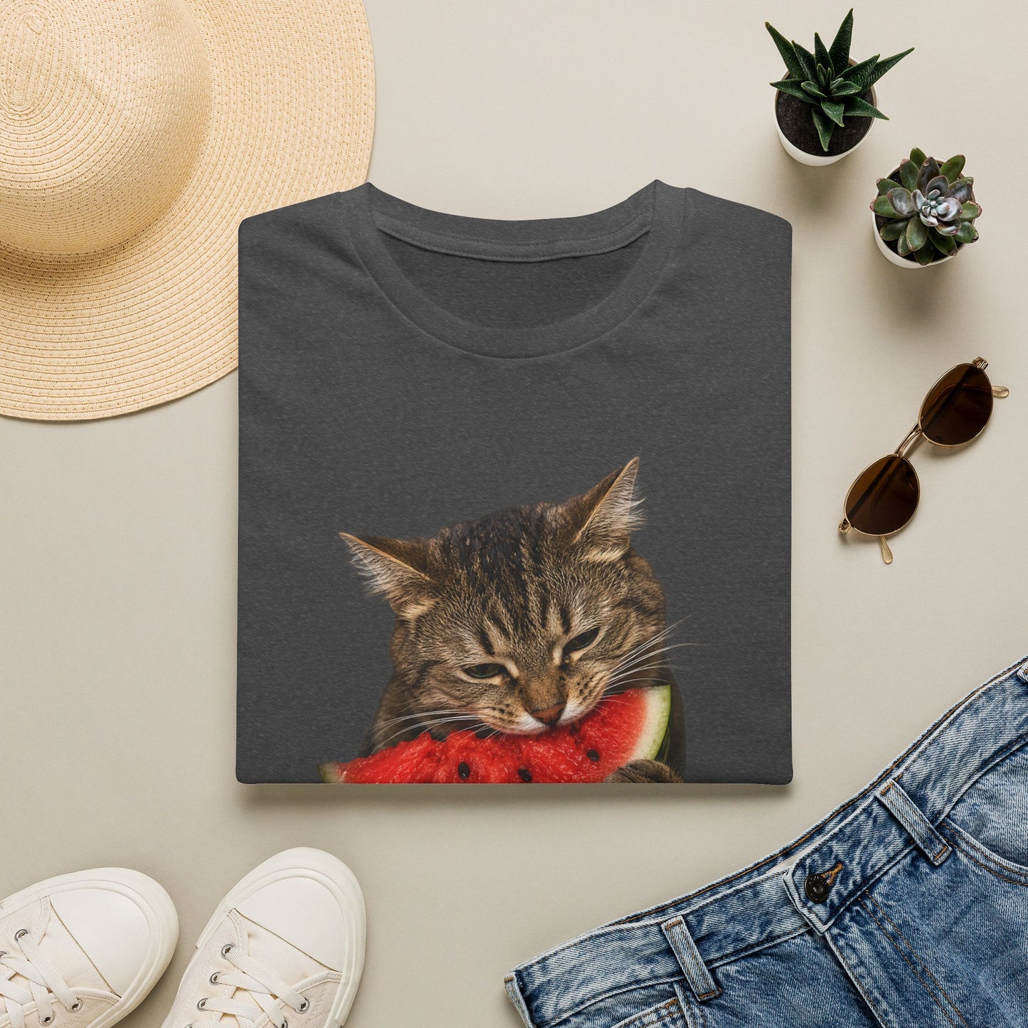 Cat Eating Watermelon T‑Shirt — Cute Summer Cat Graphic Tee