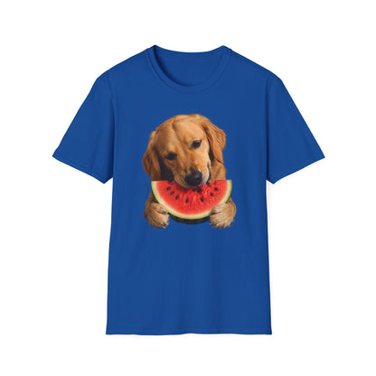 Dog Eating Watermelon T-Shirt — Cute Golden Retriever Summer Tee