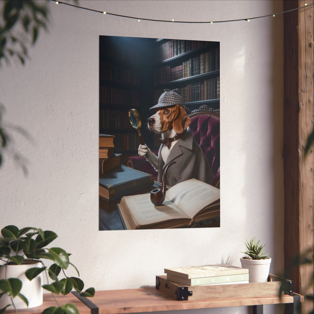 Detective Beagle Matte Poster — Vintage Library Dog Wall Art