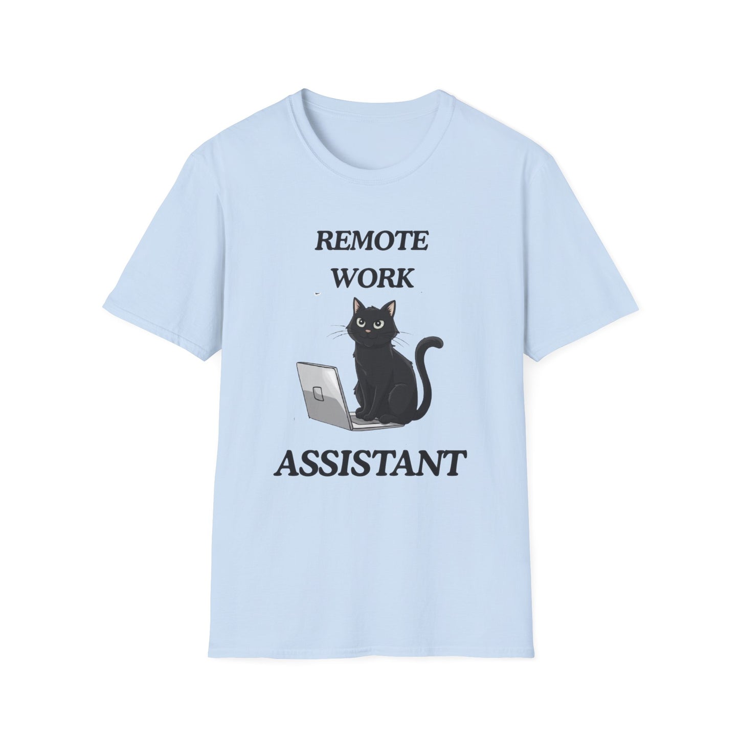 Remote Work Assistant T-Shirt — Cute Black Cat Laptop Tee for WFH