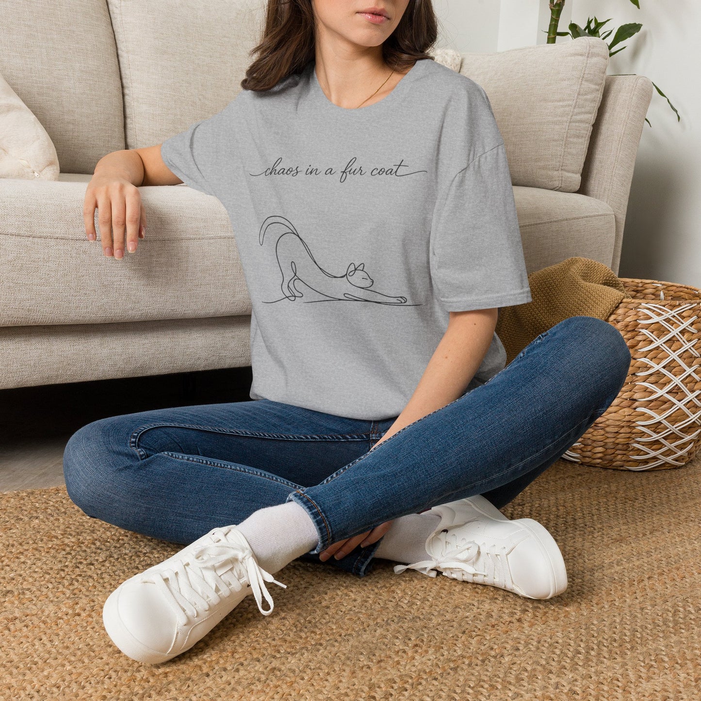 Cat Line Art T-Shirt — "chaos in a fur coat" Minimalist Cat Shirt