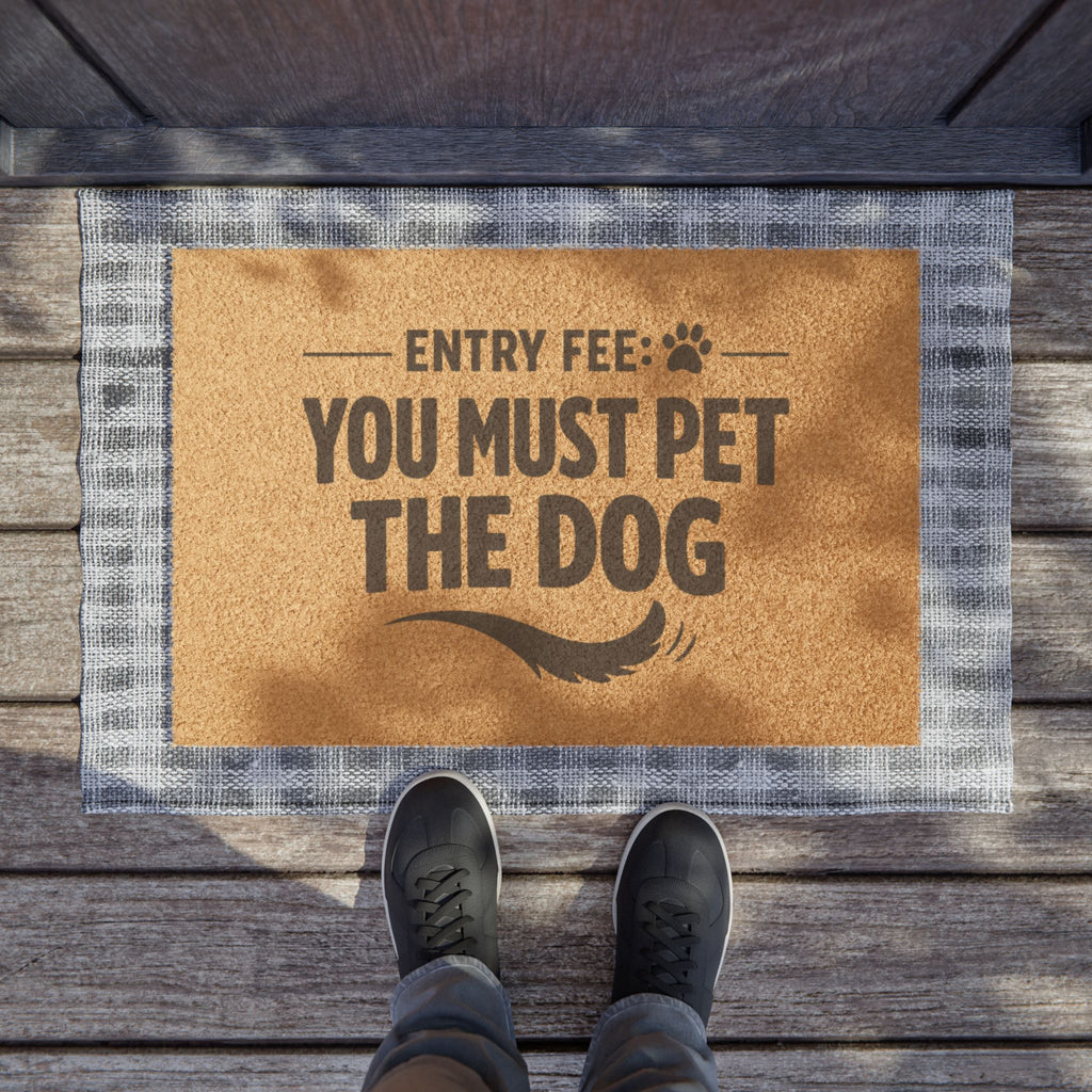 Doormat - "Entry Fee: You Must Pet The Dog" Funny Welcome Mat for Dog Lovers