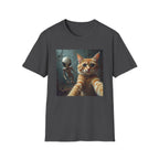 Alien Selfie T‑Shirt — Cute Ginger Cat & UFO Friend Graphic Tee