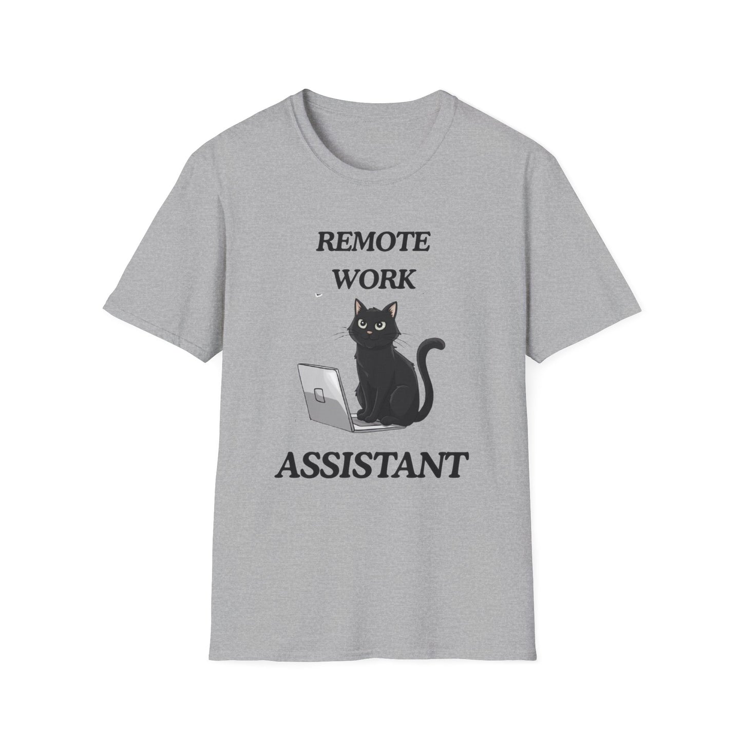 Remote Work Assistant T-Shirt — Cute Black Cat Laptop Tee for WFH