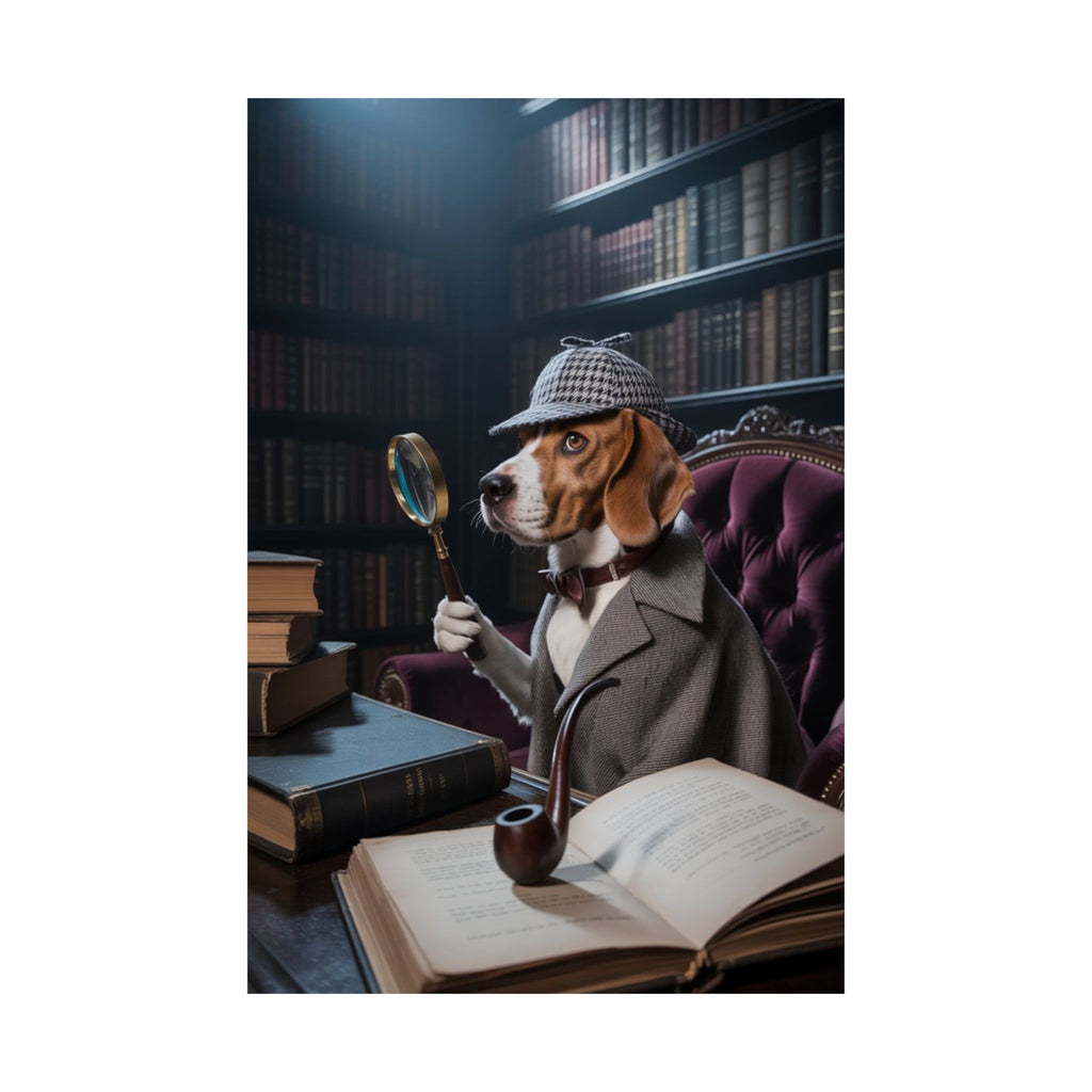 Detective Beagle Matte Poster — Vintage Library Dog Wall Art