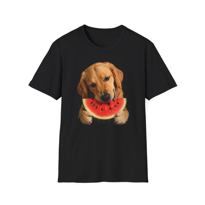 Dog Eating Watermelon T-Shirt — Cute Golden Retriever Summer Tee
