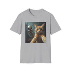 Alien Selfie T‑Shirt — Cute Ginger Cat & UFO Friend Graphic Tee