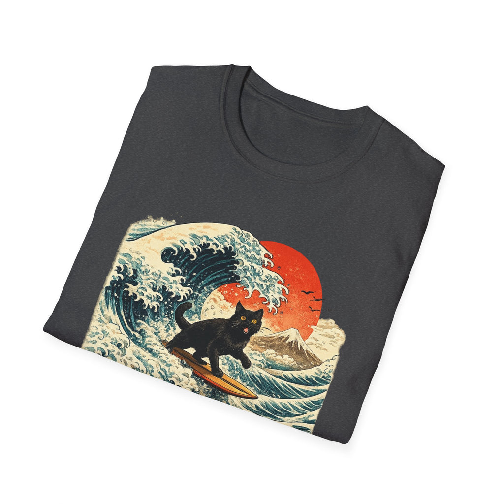 Surfing Cat T-Shirt — Retro Wave Japanese-Style Sunset Graphic Tee