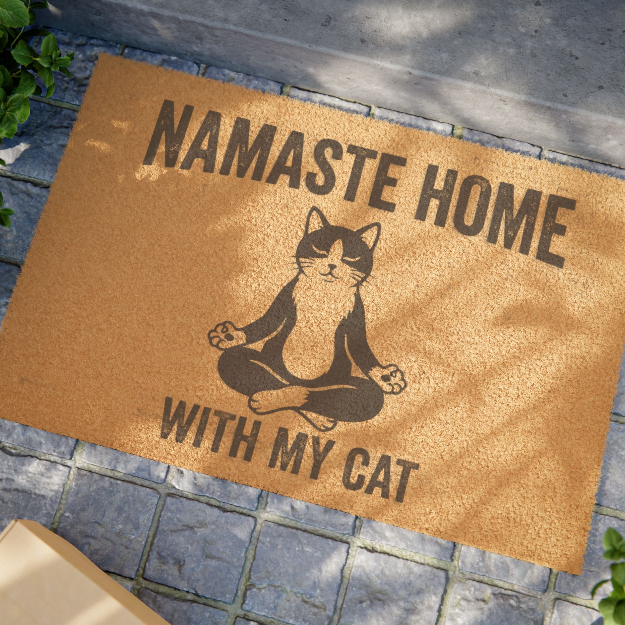 Namaste Home Doormat — "Namaste Home With My Cat" Cat Yoga Welcome Mat