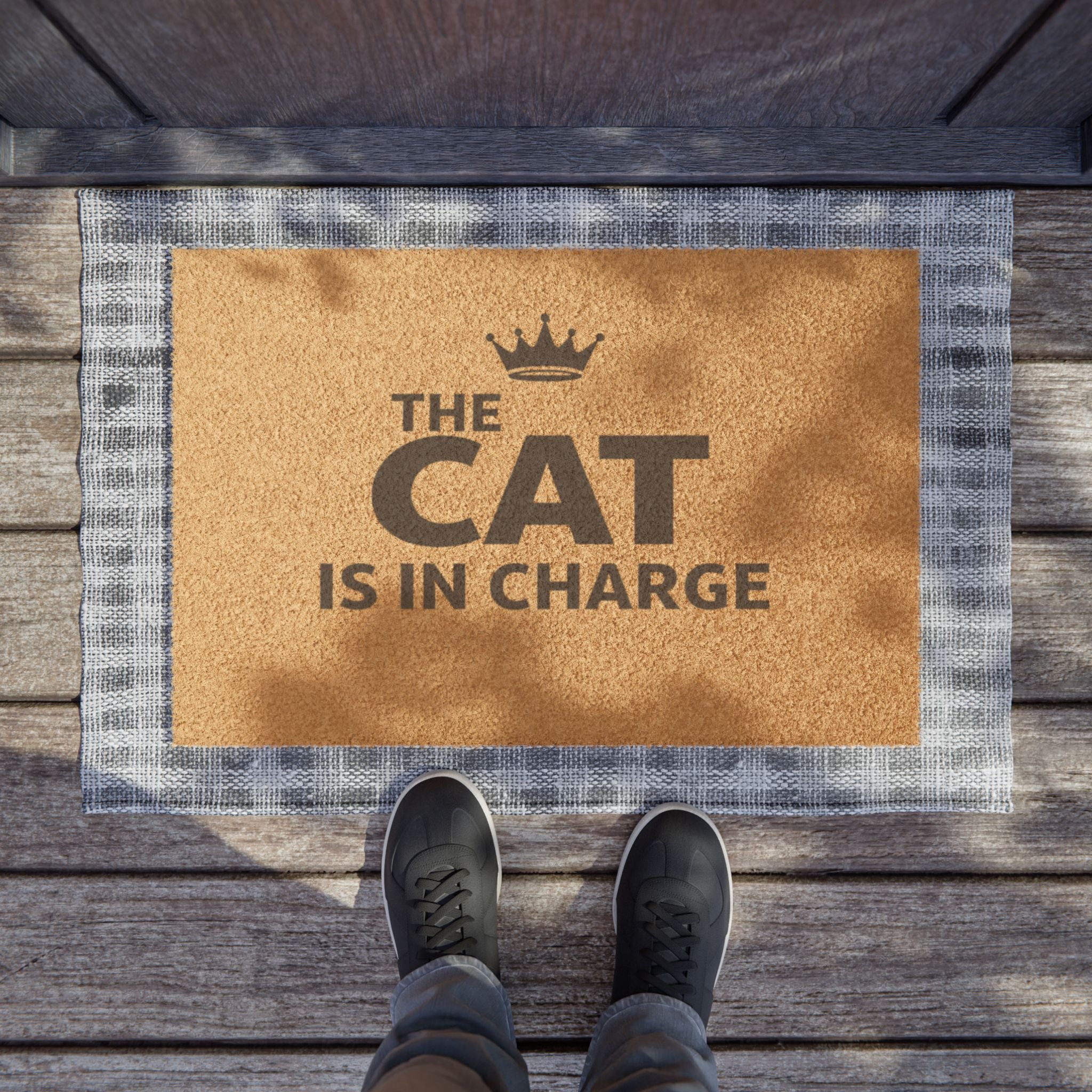 Cat Is In Charge Doormat — Funny Welcome Mat for Cat Lovers, Crown Design