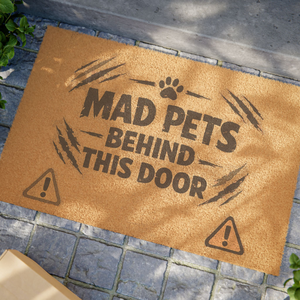 Doormat - "Mad Pets Behind This Door" Funny Pet Warning Coir Welcome Mat