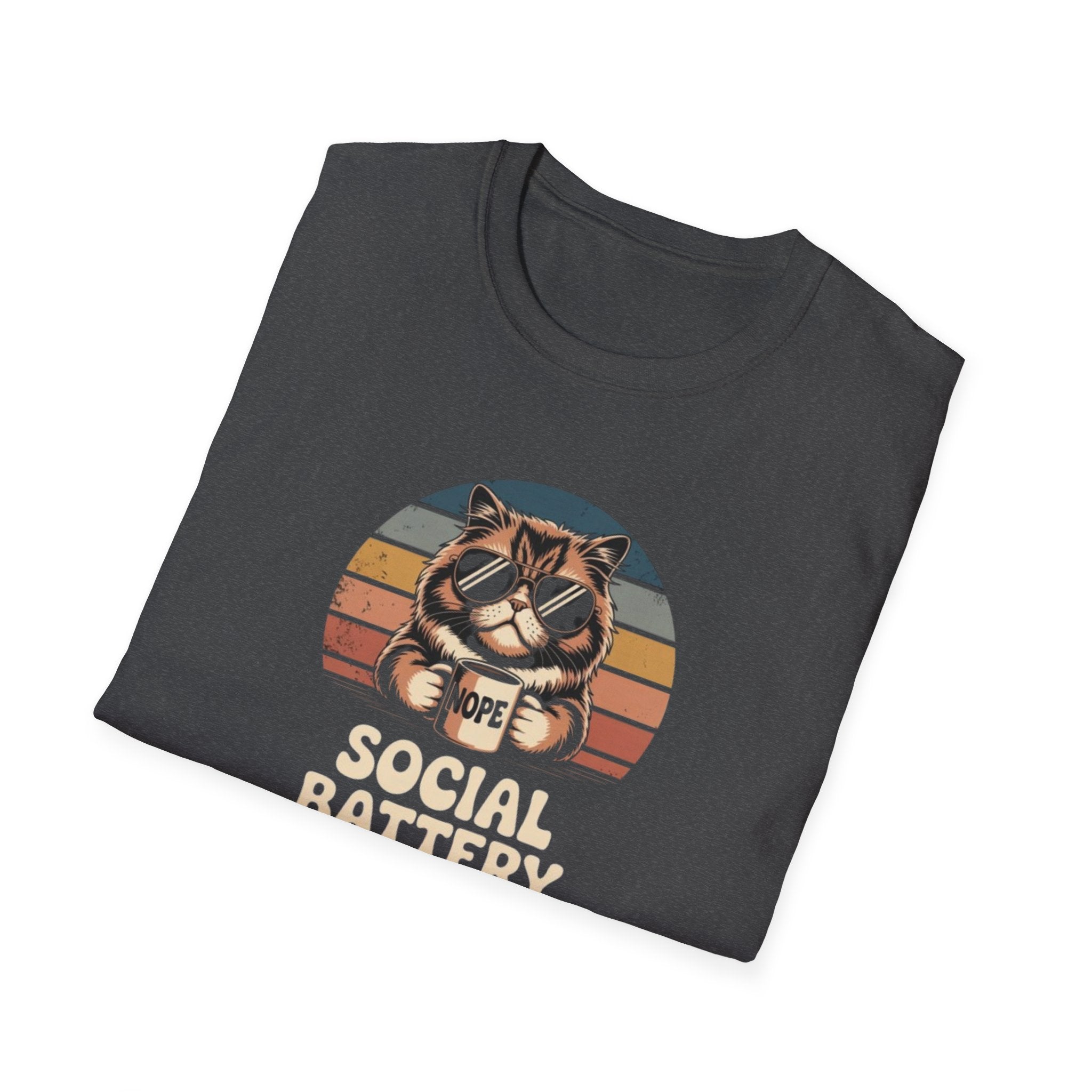 Social Battery Low Cat Retro Graphic T-Shirt