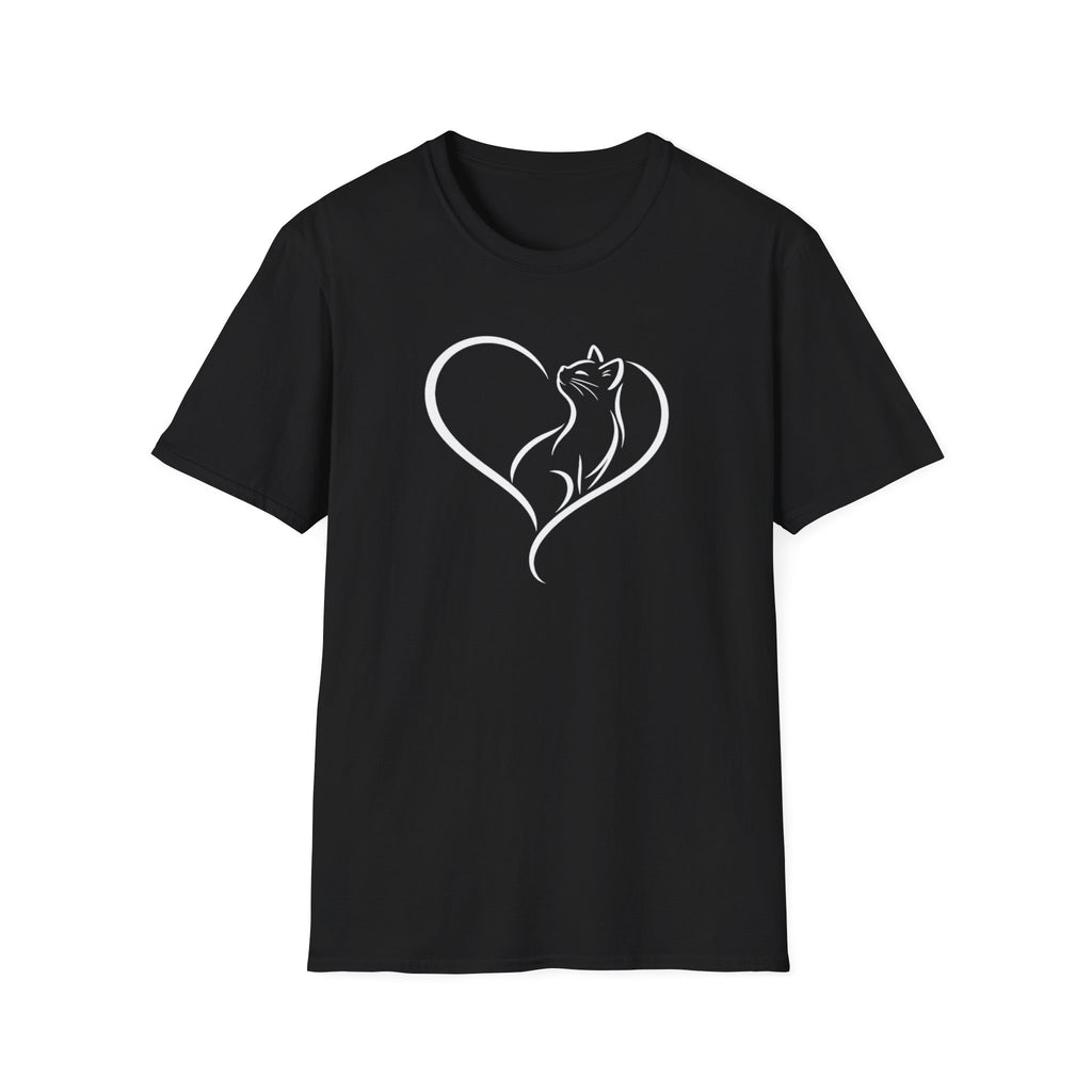 Cat Heart T-Shirt — Minimal Silhouette Cat Lover Tee