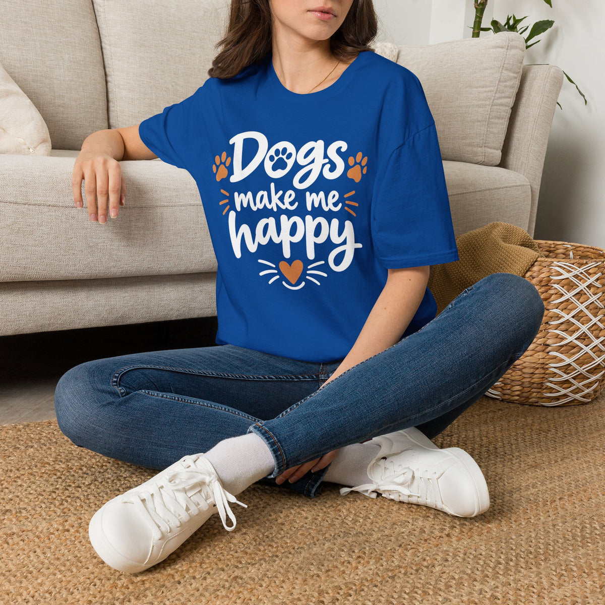 Dogs Make Me Happy T-Shirt — Cute Paw Print Dog Lover Tee