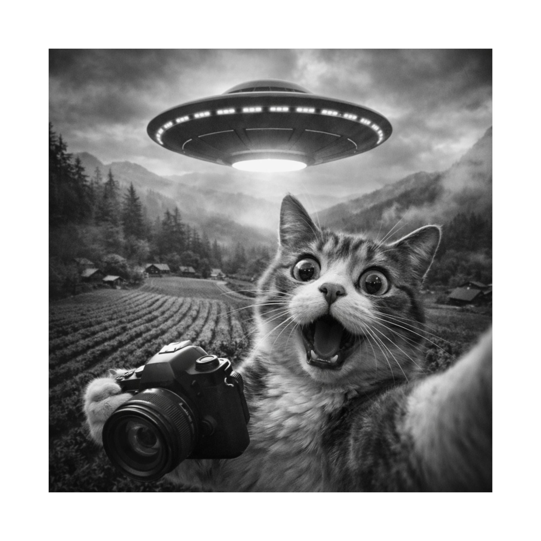 Cat Selfie with UFO Poster