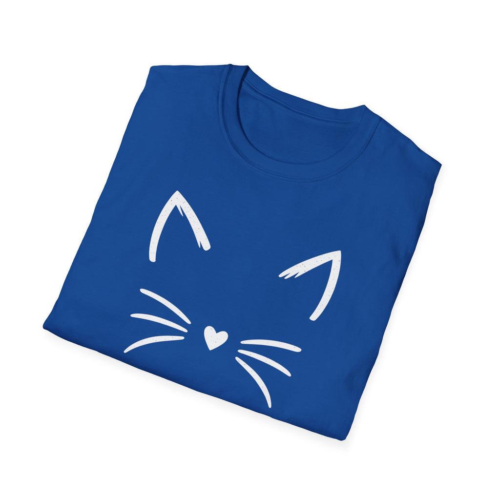Cat Face Heart Nose T-Shirt — Cute Minimal Graphic Tee for Cat Lovers