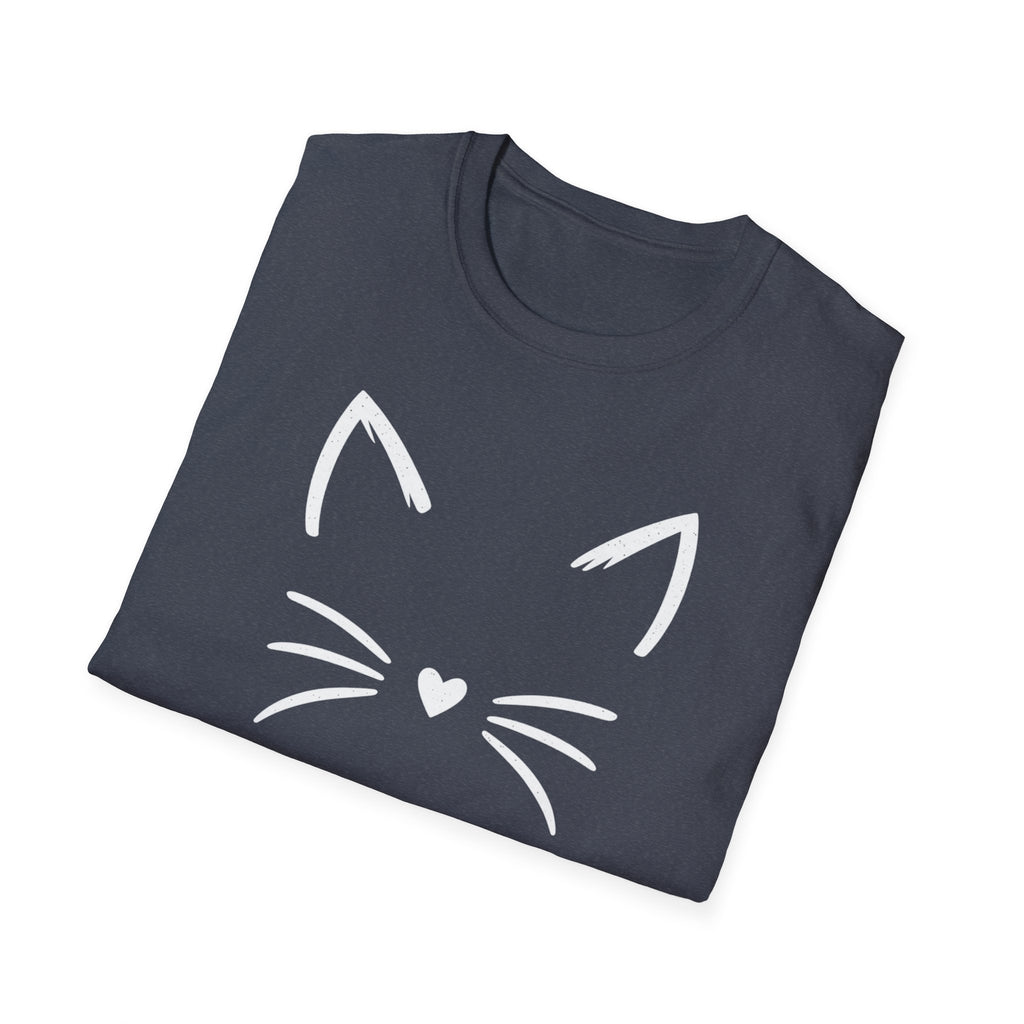 Cat Face Heart Nose T-Shirt — Cute Minimal Graphic Tee for Cat Lovers