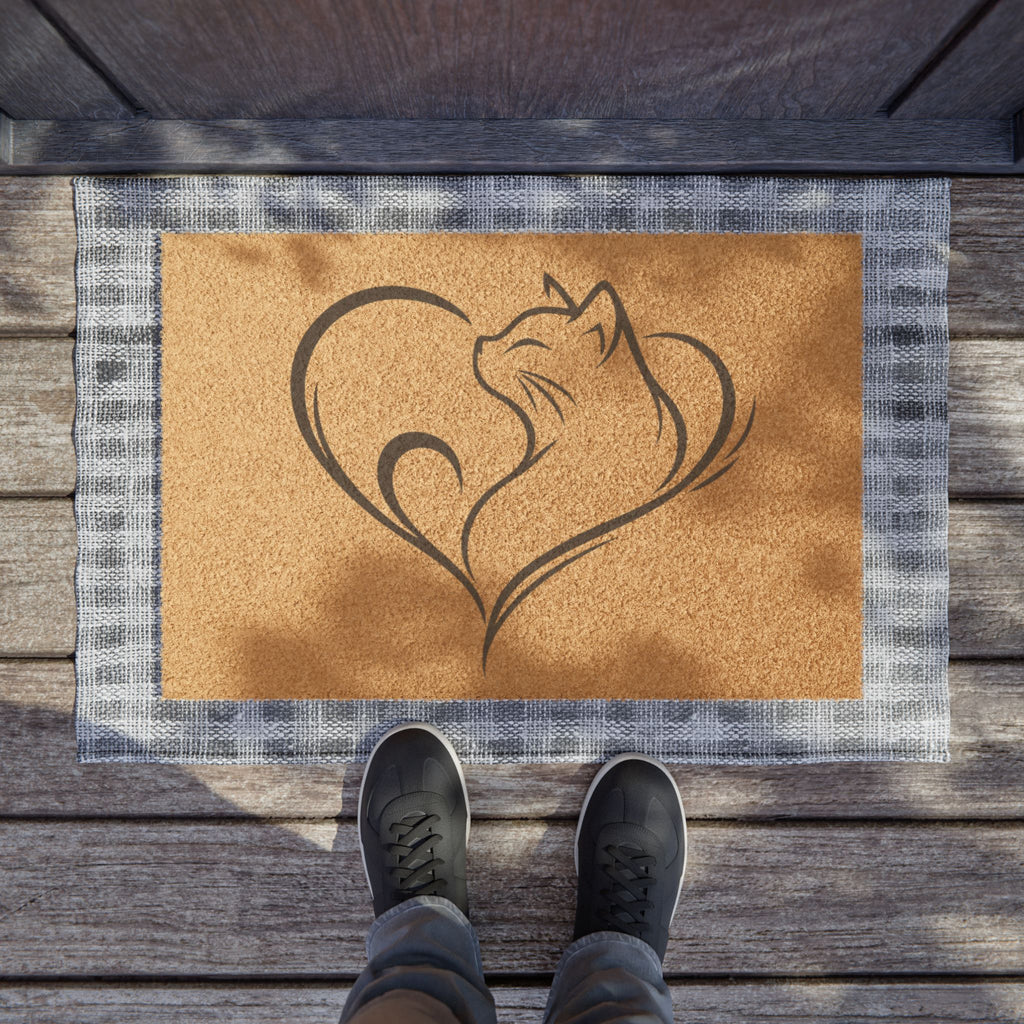 Cat Heart Doormat – Decorative Coconut Coir Welcome Mat for Cat Lovers