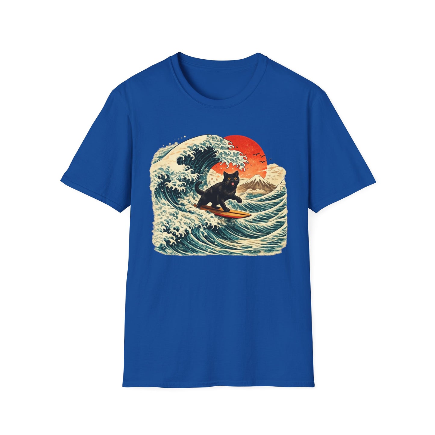 Surfing Black Cat T-Shirt — Vintage Wave Sunset Tee