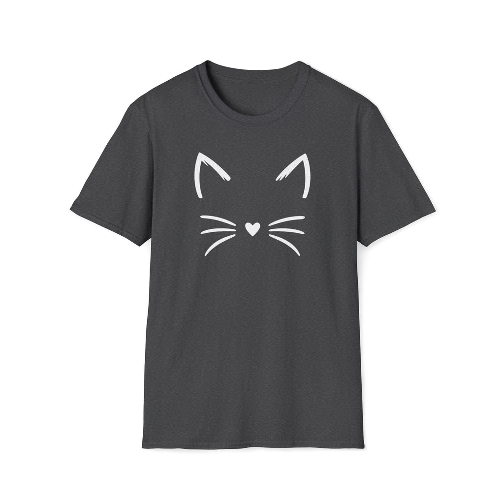 Cat Face Heart Nose T-Shirt — Cute Minimal Graphic Tee for Cat Lovers