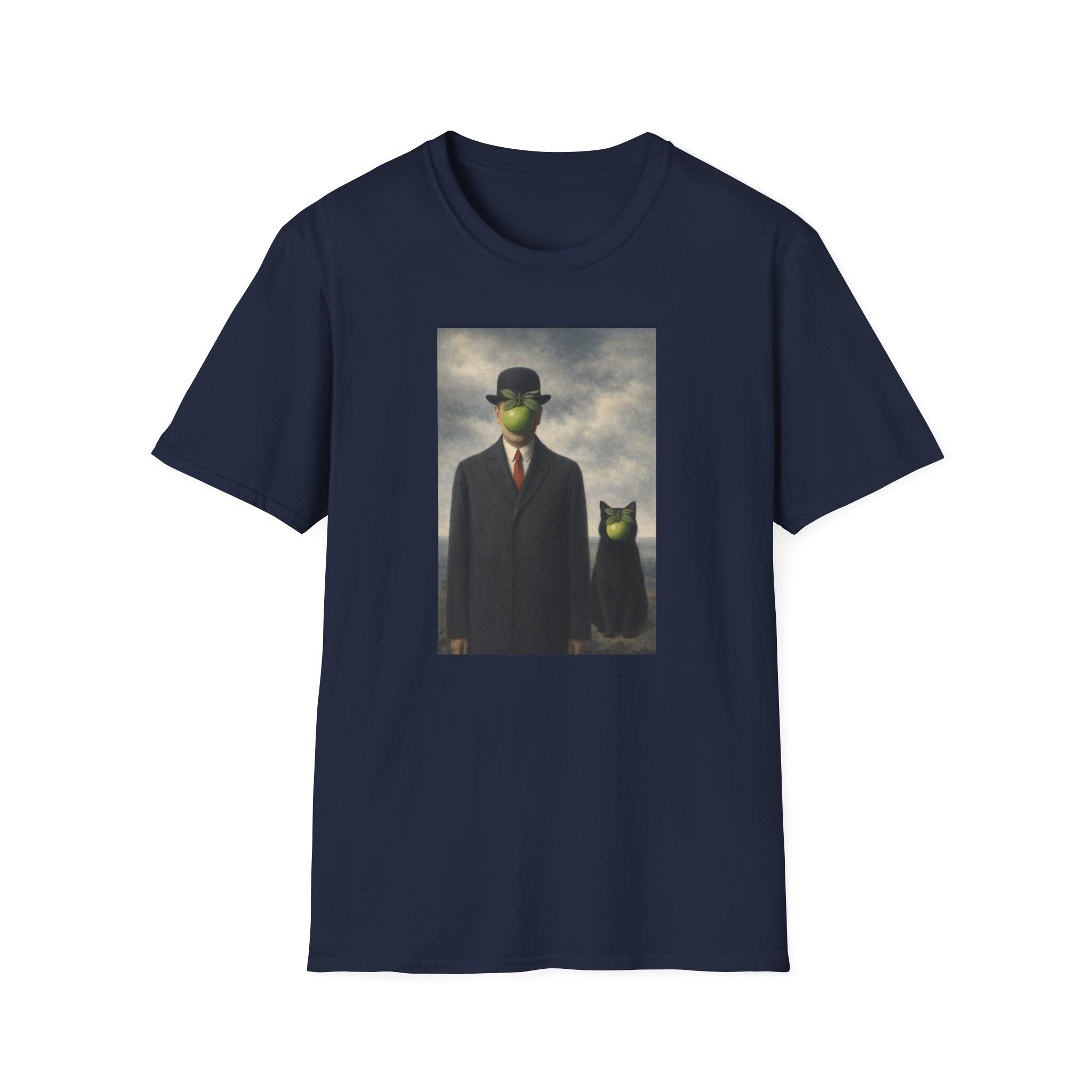 Surreal Magritte-Inspired Man with Apple T-Shirt — Vintage Surrealist Art Tee