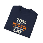 T-Shirt — "70% Of My Paycheck Goes To The Cat" Funny Cat Lover Shirt