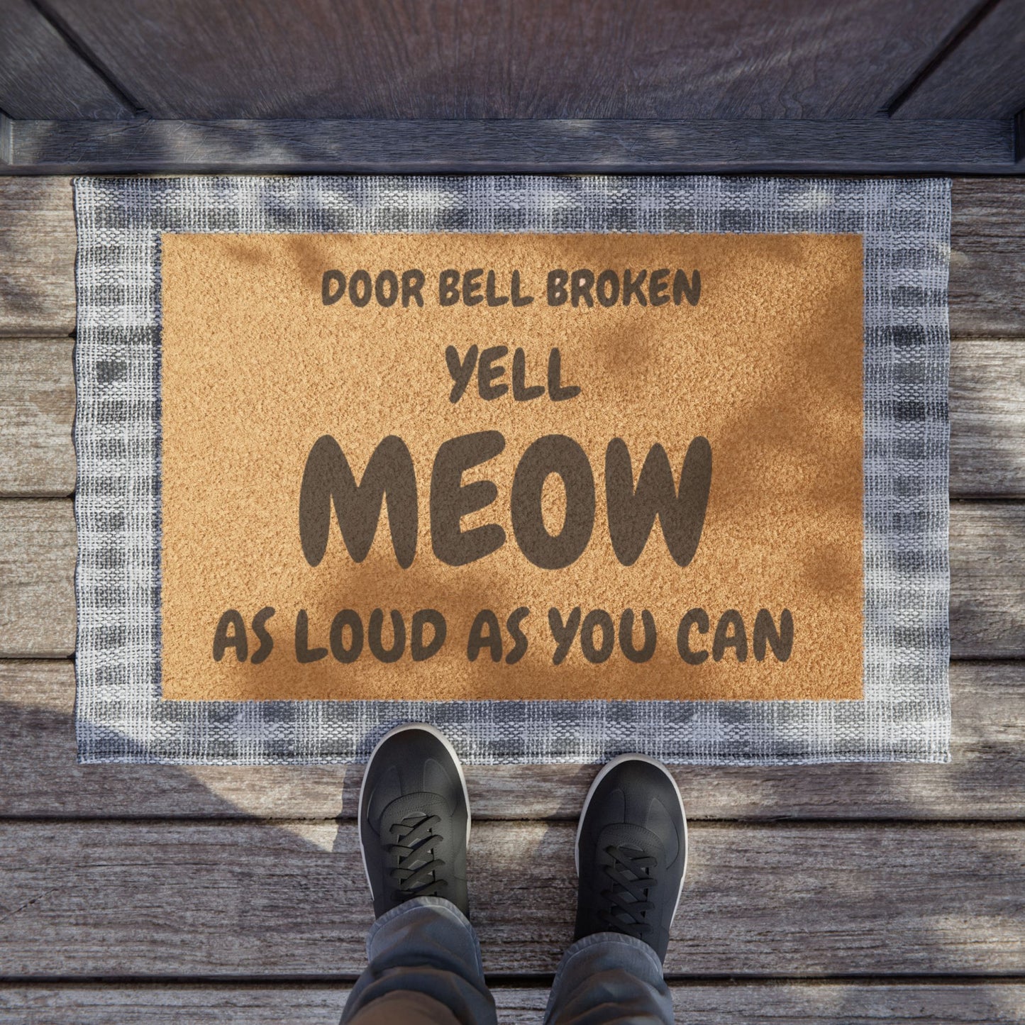 Doormat — "Door Bell Broken Yell Meow As Loud As You Can" Funny Cat Welcome Mat