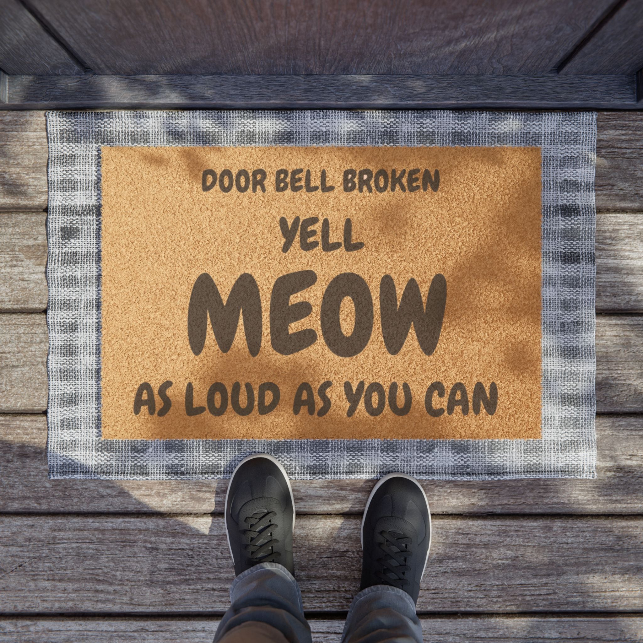 Doormat — "Door Bell Broken Yell Meow As Loud As You Can" Funny Cat Welcome Mat