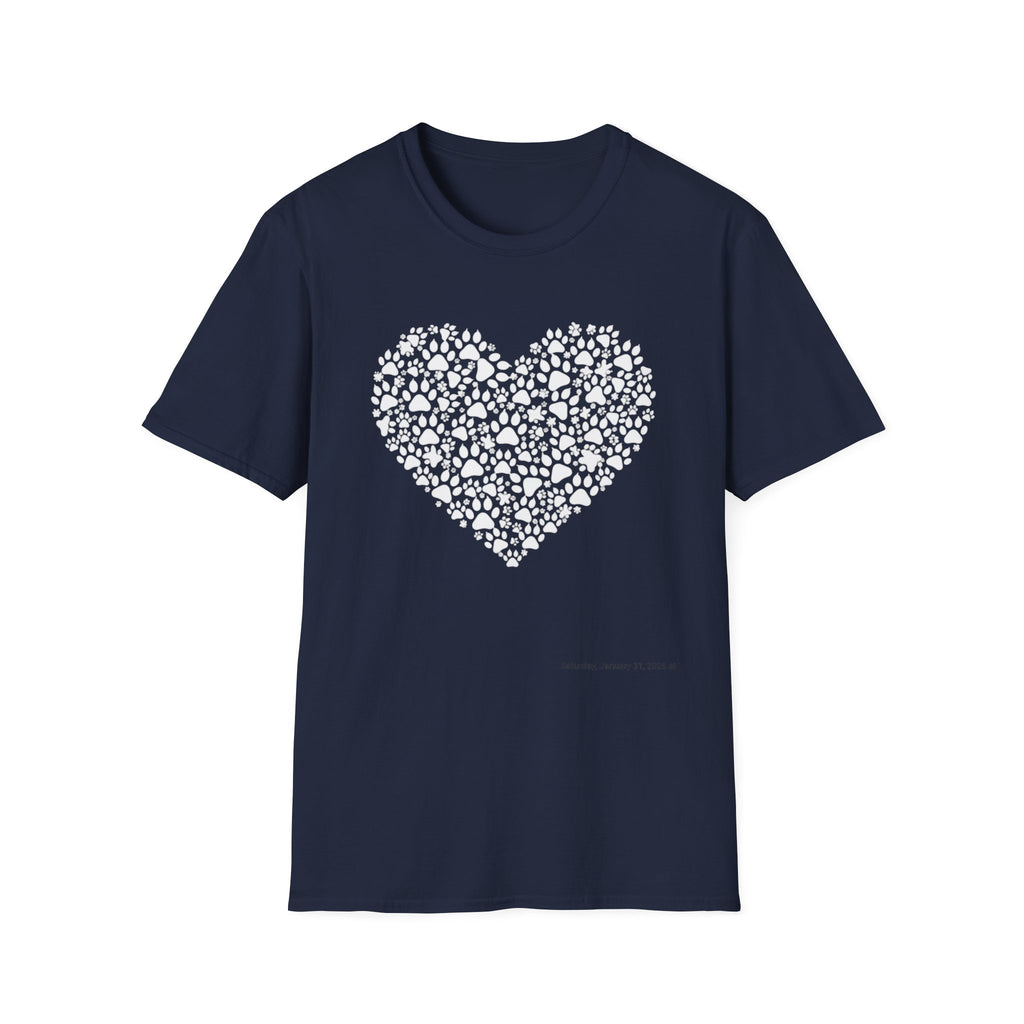 Paw Heart T-Shirt — White Doodle Paw Heart Graphic Tee