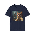 Alien Selfie T‑Shirt — Cute Ginger Cat & UFO Friend Graphic Tee