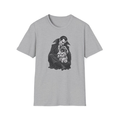Vampire Holding Pug T‑Shirt — Gothic Cute Dog Tee