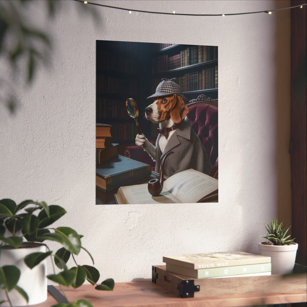 Detective Beagle Matte Poster — Vintage Library Dog Wall Art