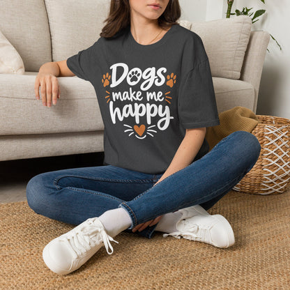 Dogs Make Me Happy T-Shirt — Cute Paw Print Dog Lover Tee