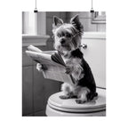 Funny Yorkie Reading Newspaper Poster — Matte Vertical Dog Wall Art