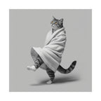 Dancing Cat Poster — Whimsical Cat Wrapped in Blanket Matte Print