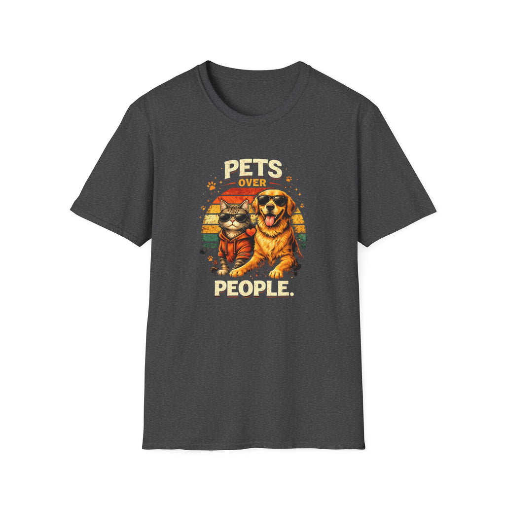 Pets Over People T-Shirt — Retro Cat & Dog Graphic Tee for Pet Lovers