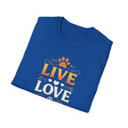 Live Love Meow T-Shirt — Cute Cat Paw Graphic Tee for Cat Lovers