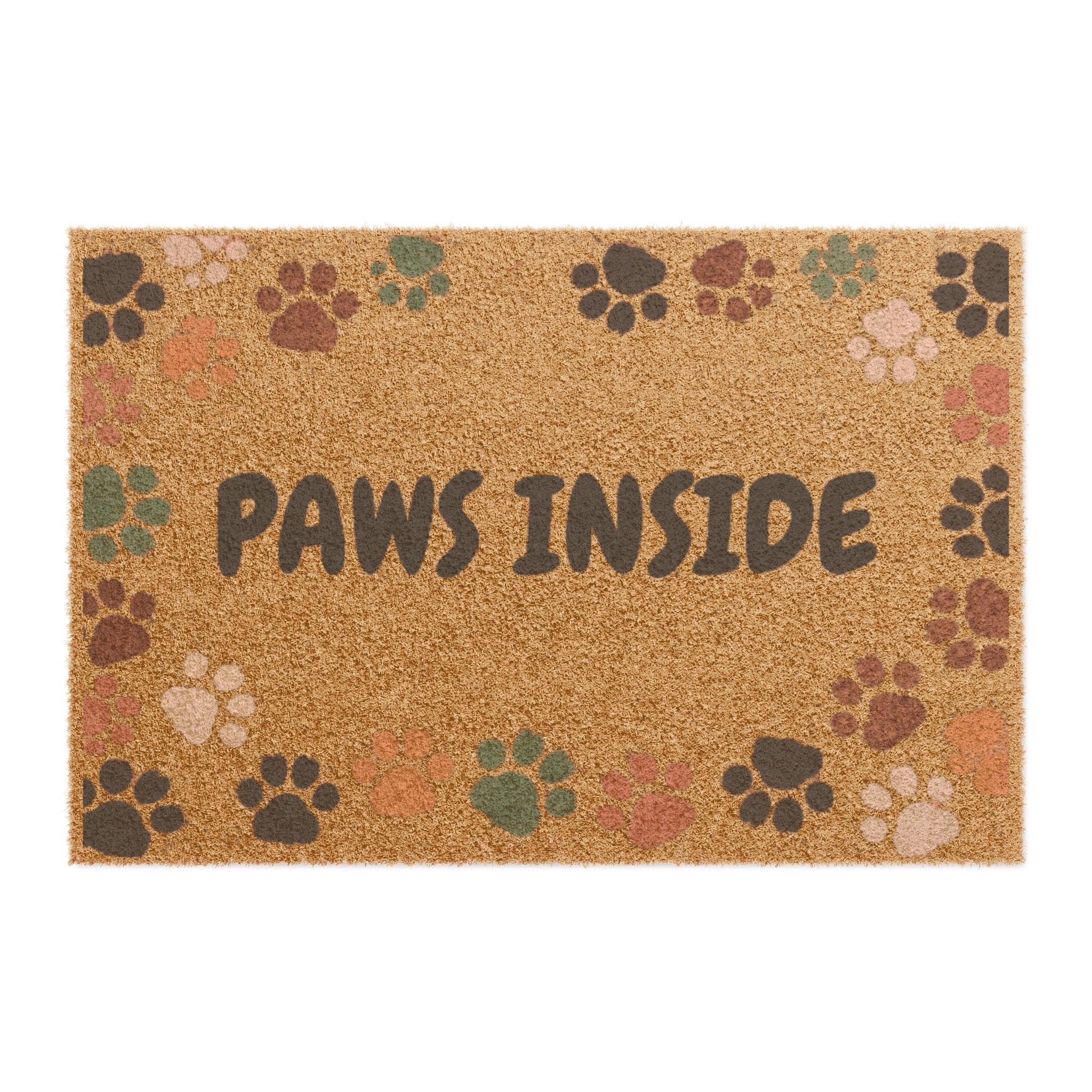 Doormat — "Paws Inside" Welcome Mat with Colorful Paw Print Border (Pet-Friendly Entryway)