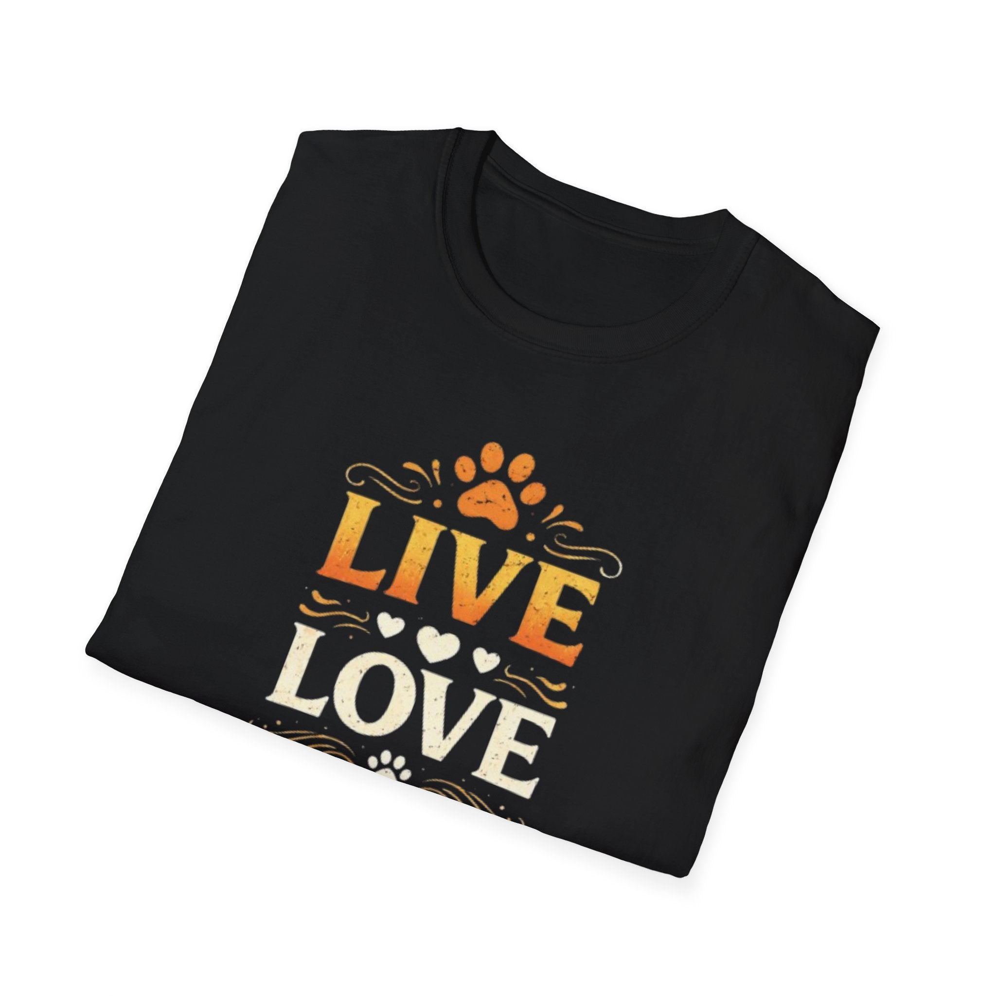 Live Love Meow T-Shirt — Cute Cat Paw Graphic Tee for Cat Lovers