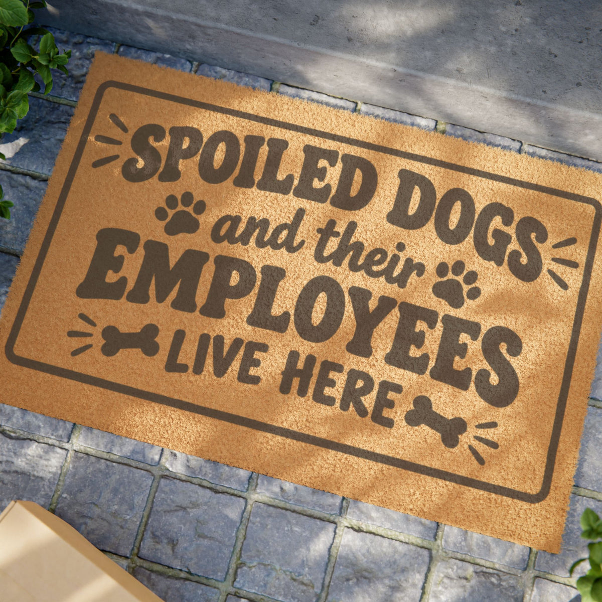 Spoiled Dogs Doormat - "Spoiled Dogs and Their Employees Live Here" Funny Welcome Mat for Dog Lovers
