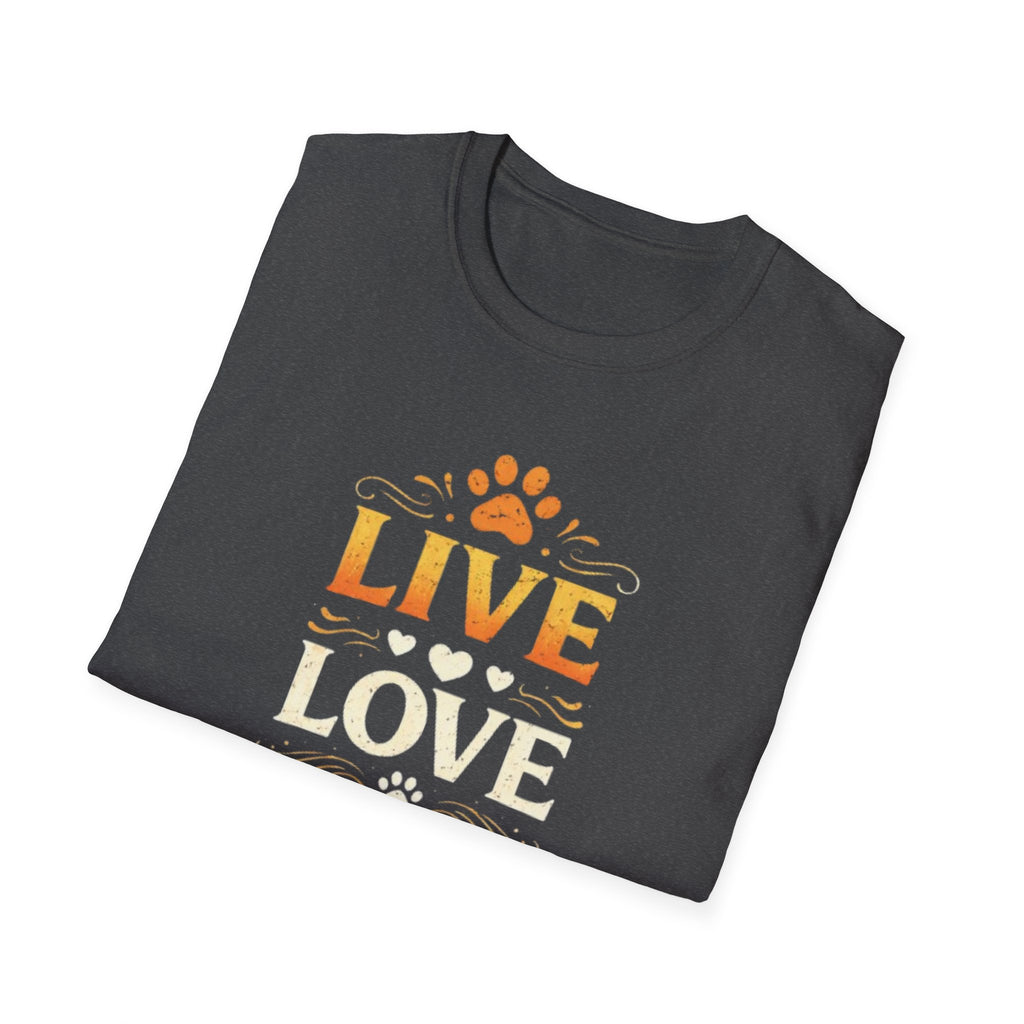 Live Love Meow T-Shirt — Cute Cat Paw Graphic Tee for Cat Lovers