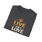 Live Love Meow T-Shirt — Cute Cat Paw Graphic Tee for Cat Lovers