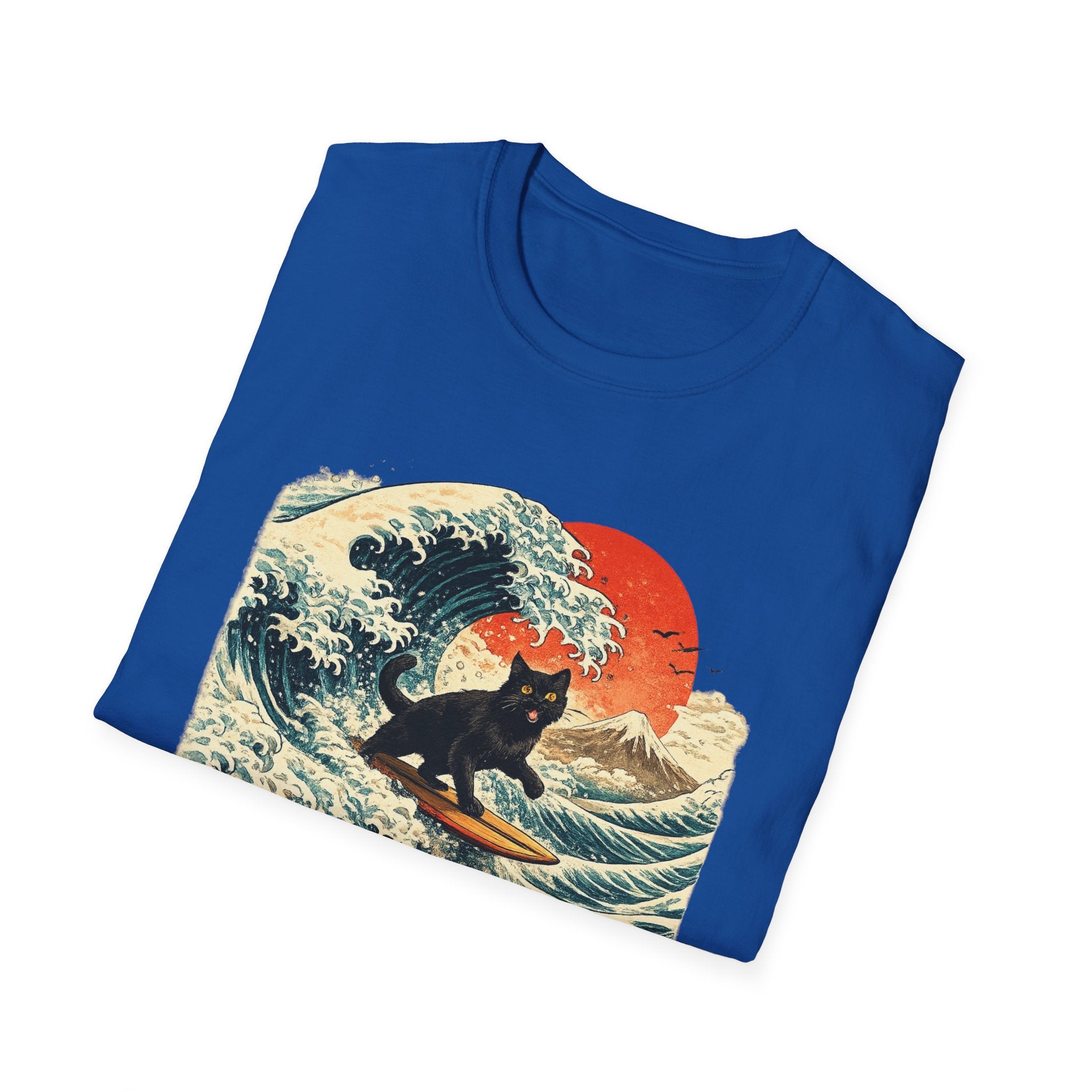 Surfing Cat T-Shirt — Retro Wave Japanese-Style Sunset Graphic Tee