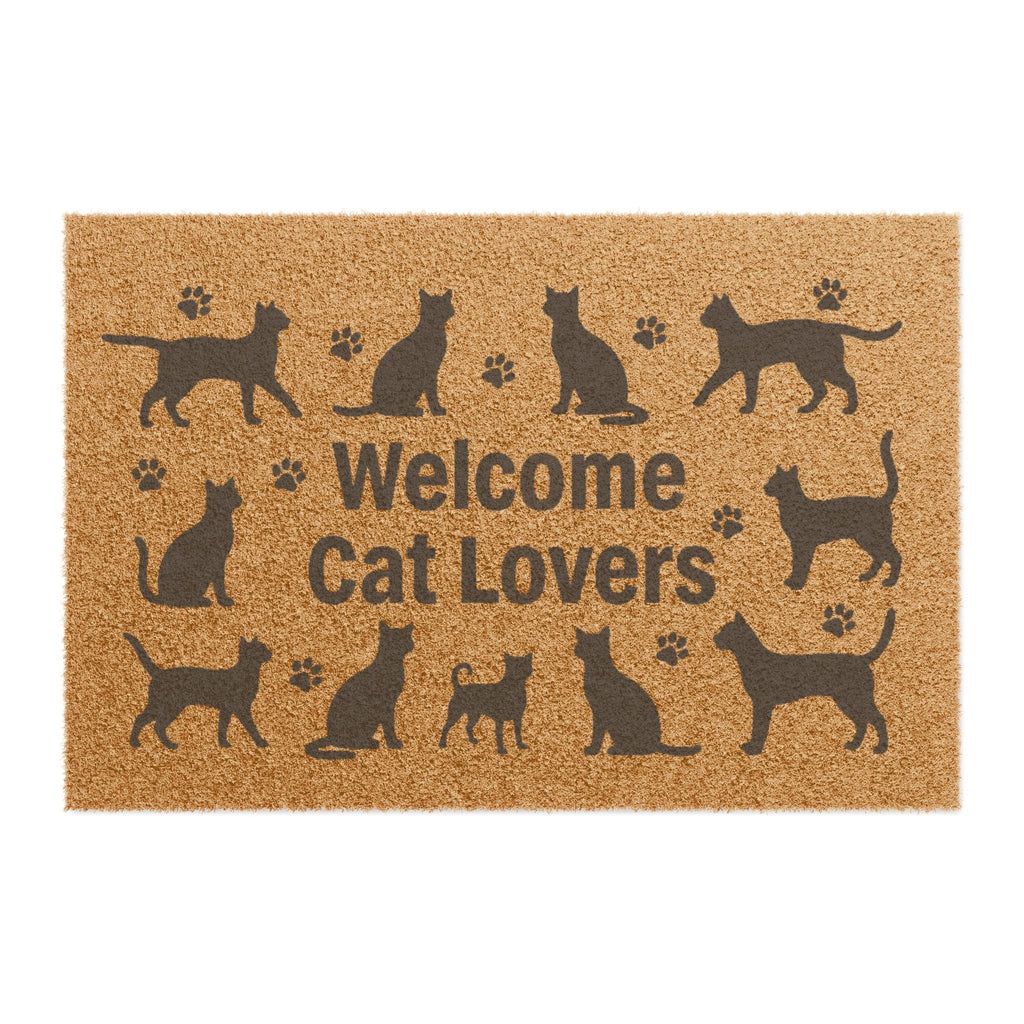 Doormat — "Welcome Cat Lovers" Outdoor Coir Mat with Cat Silhouettes
