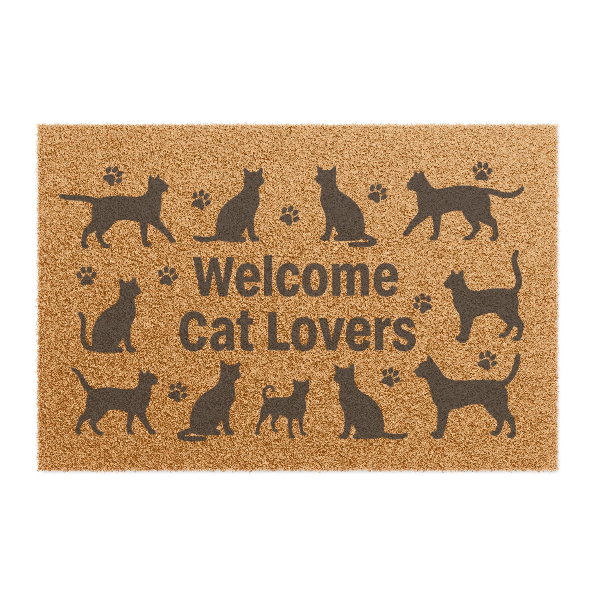 Doormat — "Welcome Cat Lovers" Outdoor Coir Mat with Cat Silhouettes