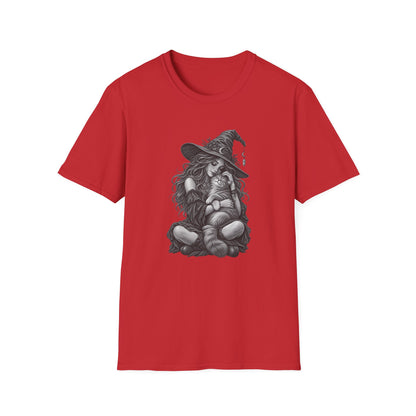Witch and Cat Graphic T-Shirt — Cozy Gothic Halloween Tee