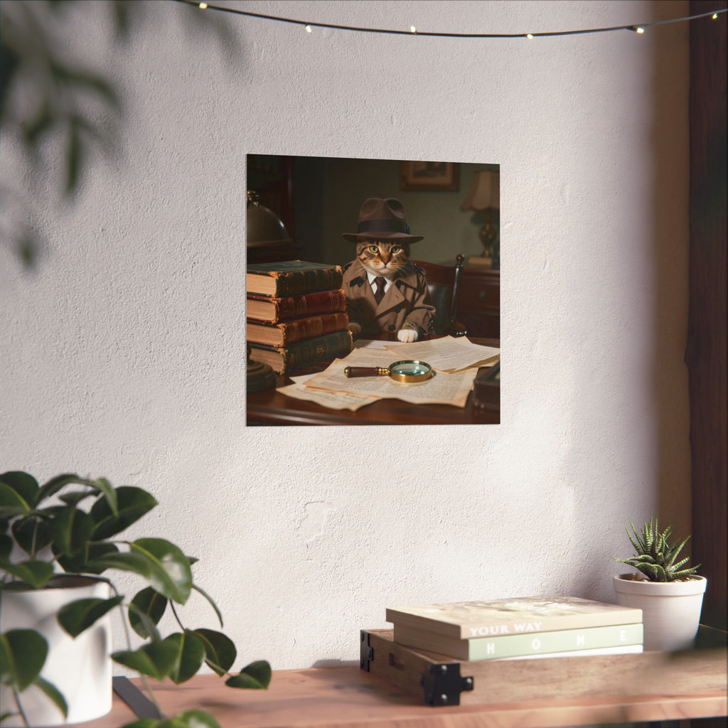 Detective Cat Poster — Vintage Sleuth Matte Vertical Wall Art