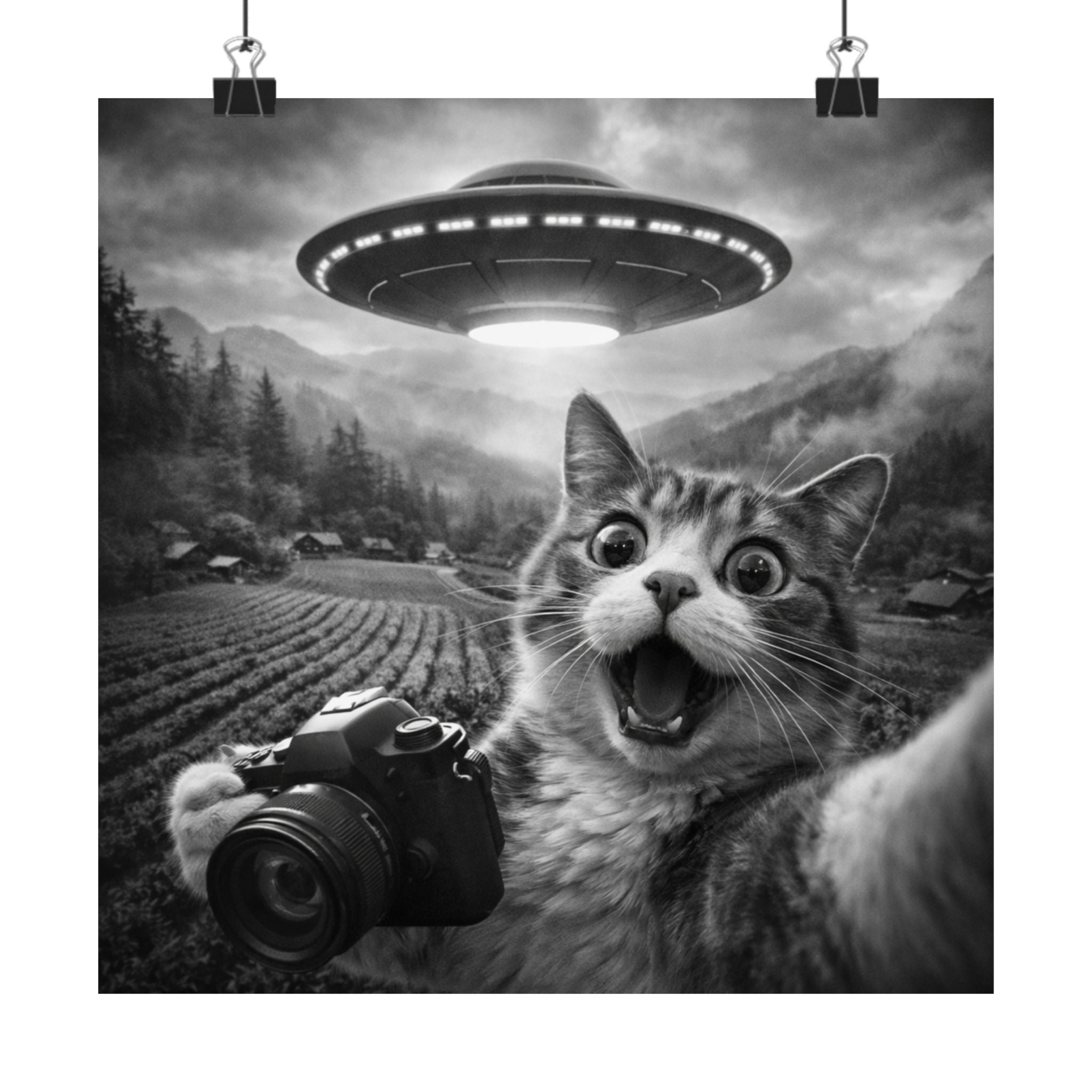 Cat Selfie with UFO Poster